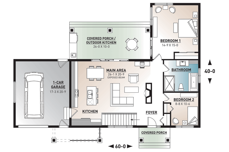 Dream House Plan - Floor Plan - Main Floor for Ranch House Plan #23-2637 - 2 bed, 1 bath