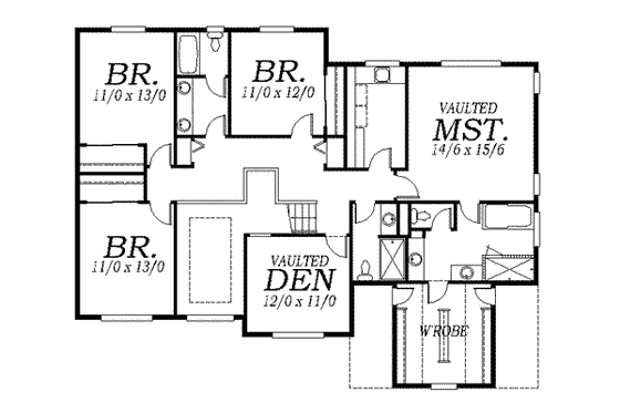 Floor Plan - Upper Floor for Colonial House Plan #130-139 - 4 bed, 3.5 bath