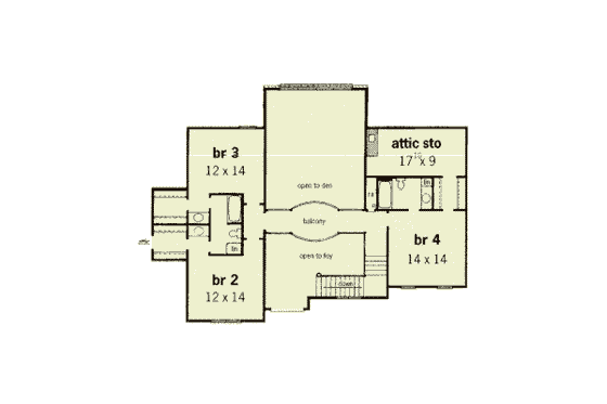Floor Plan - Upper Floor for European House Plan #16-233 - 4 bed, 3.5 bath