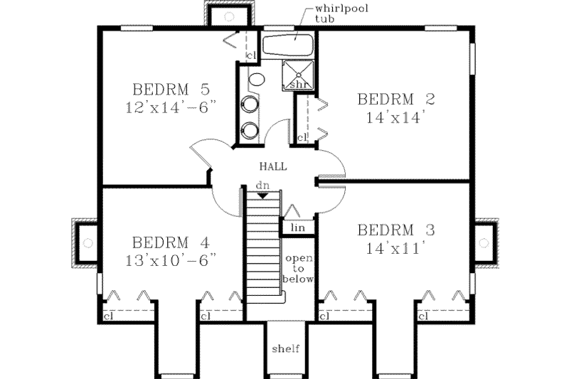House Design - Floor Plan - Upper Floor for Southern House Plan #3-212 - 5 bed, 2.5 bath