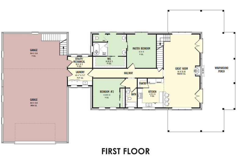 Architectural House Design - Floor Plan - Main Floor for Barndominium House Plan #1092-52 - 4 bed, 3 bath