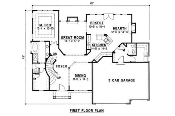 Floor Plan - Main Floor for Traditional House Plan #67-755 - 4 bed, 3.5 bath
