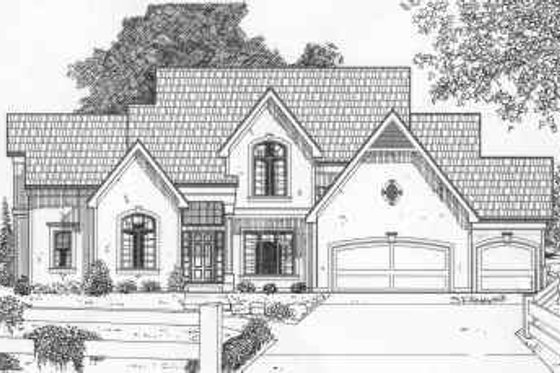 Exterior - Front Elevation for European House Plan #6-193 - 4 bed, 4.5 bath