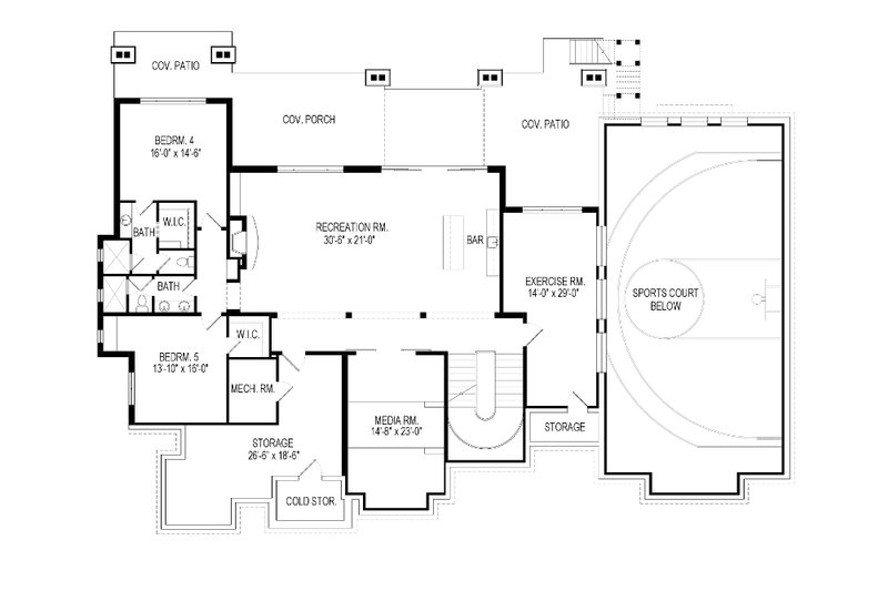 House Blueprint - Floor Plan - Lower Floor for Craftsman House Plan #920-49 - 5 bed, 6.5 bath