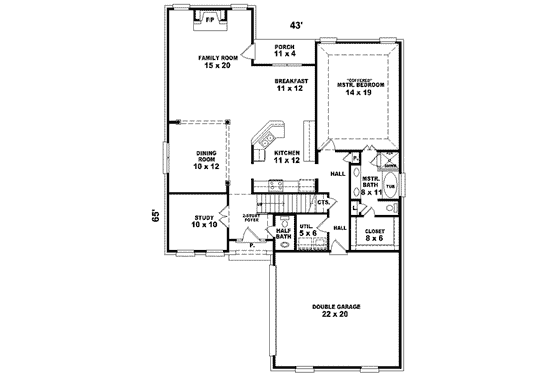 Floor Plan - Main Floor for European House Plan #81-828 - 3 bed, 2.5 bath