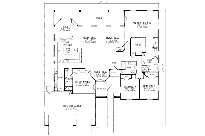 Home Plan - Floor Plan - Main Floor for Adobe / Southwestern House Plan #1-808 - 4 bed, 3 bath