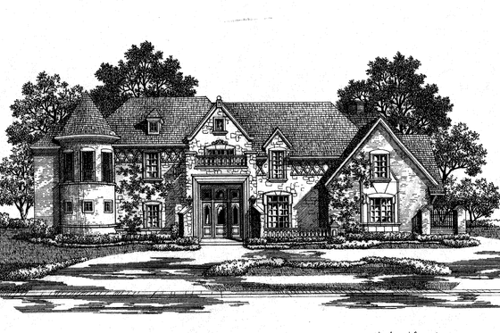 Exterior - Front Elevation for European House Plan #141-163 - 5 bed, 6.5 bath