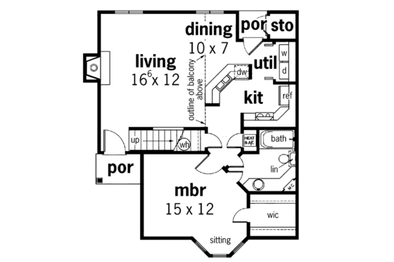 Floor Plan - Main Floor for European House Plan #45-102 - 2 bed, 2 bath