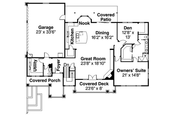 Floor Plan - Main Floor for Prairie House Plan #124-873 - 3 bed, 2.5 bath