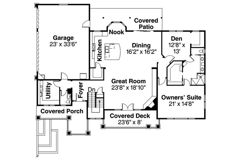 House Plan Design - Floor Plan - Main Floor for Prairie House Plan #124-873 - 3 bed, 2.5 bath