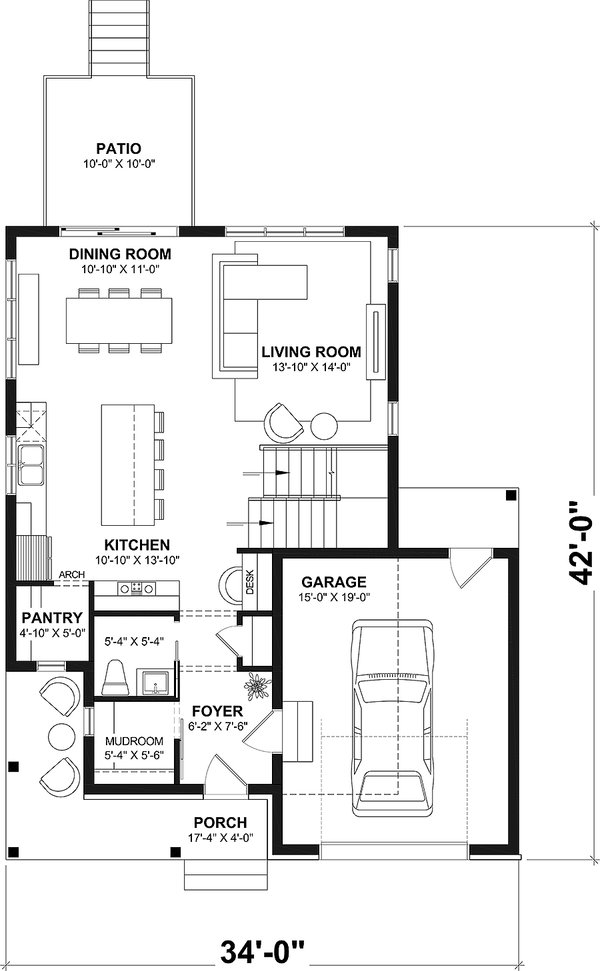 Home Plan - Floor Plan - Main Floor for Farmhouse House Plan #23-2852 - 3 bed, 1.5 bath