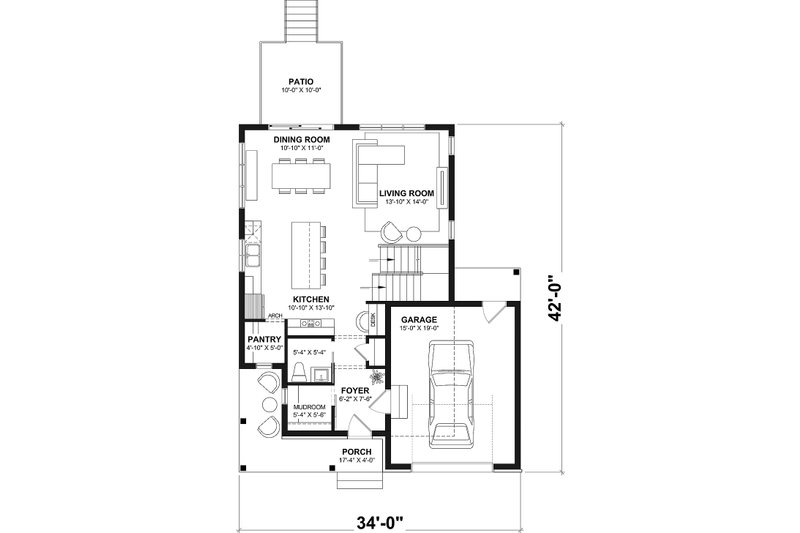 Home Plan - Floor Plan - Main Floor for Farmhouse House Plan #23-2852 - 3 bed, 1.5 bath