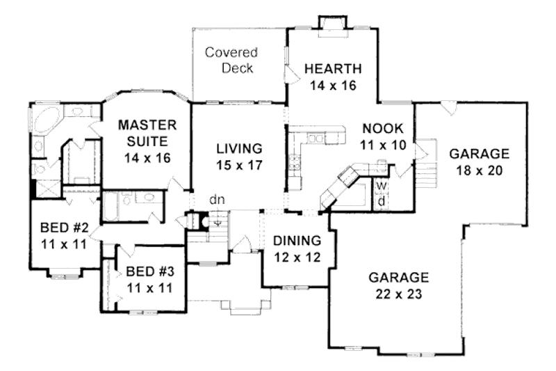 Home Plan - Floor Plan - Main Floor for Traditional House Plan #58-182 - 3 bed, 2 bath