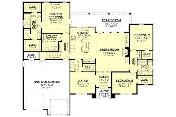 Floor Plan - Main Floor for Farmhouse House Plan #430-235 - 3 bed, 2 bath