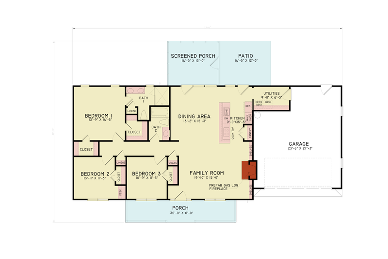 Home Plan - Floor Plan - Main Floor for Traditional House Plan #54-638 - 3 bed, 2 bath