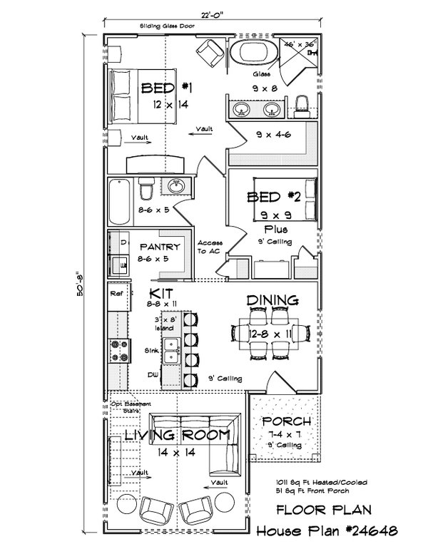 Home Plan - Floor Plan - Main Floor for Cottage House Plan #513-2441 - 2 bed, 2 bath