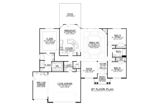 Floor Plan - Main Floor for Ranch House Plan #1064-43 - 3 bed, 2.5 bath