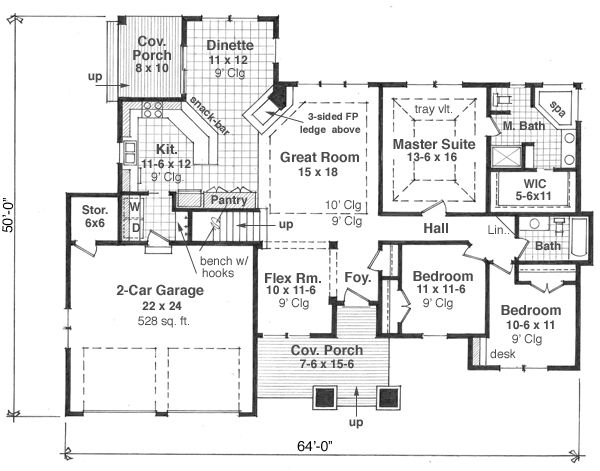 Craftsman Floor Plan - Main Floor Plan #51-517