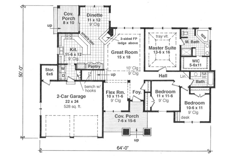 Dream House Plan - Floor Plan - Main Floor for Craftsman House Plan #51-517 - 3 bed, 2 bath