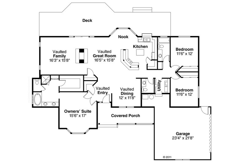 Architectural House Design - Floor Plan - Main Floor for Ranch House Plan #124-1073 - 3 bed, 2.5 bath
