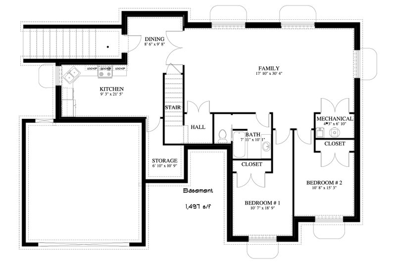 Home Plan - Floor Plan - Lower Floor for Ranch House Plan #1060-302 - 3 bed, 2 bath