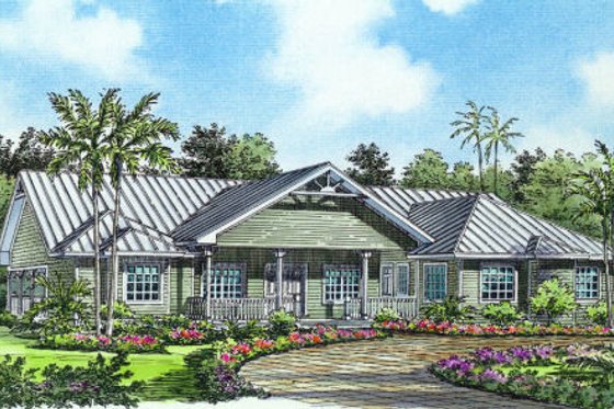 Exterior - Front Elevation for Ranch House Plan #420-216 - 4 bed, 3.5 bath