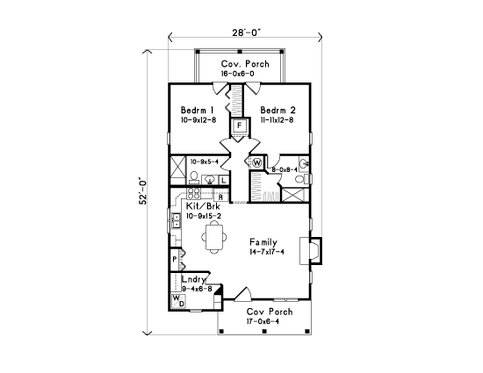 Floor Plan - Main Floor for Cottage House Plan #22-568 - 2 bed, 2 bath