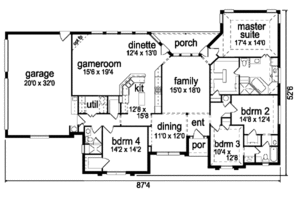 Floor Plan - Main Floor for Traditional House Plan #84-378 - 4 bed, 3 bath