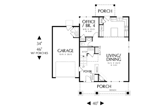Floor Plan - Main Floor for Craftsman House Plan #48-494 - 4 bed, 2.5 bath