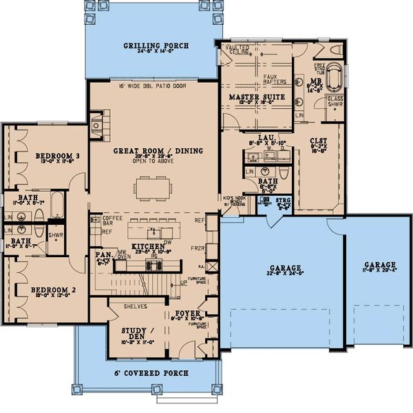 House Blueprint - Floor Plan - Main Floor for Cottage House Plan #923-497 - 4 bed, 4.5 bath
