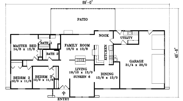 Architectural House Design - Colonial Floor Plan - Main Floor Plan #1-1371
