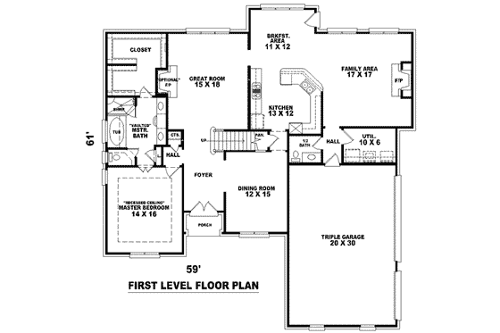 Floor Plan - Main Floor for Traditional House Plan #81-1042 - 4 bed, 3.5 bath