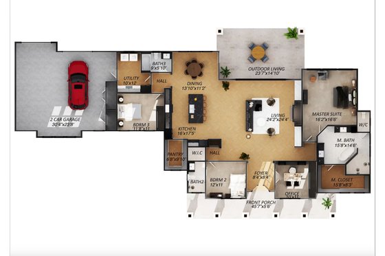 Floor Plan - Main Floor for Country House Plan #1110-14 - 3 bed, 3 bath