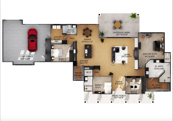 Architectural House Design - Country Floor Plan - Main Floor Plan #1110-14