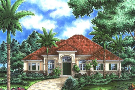 Exterior - Front Elevation for Mediterranean House Plan #27-405 - 4 bed, 3 bath