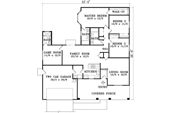 Floor Plan - Main Floor for Adobe / Southwestern House Plan #1-958 - 4 bed, 3 bath