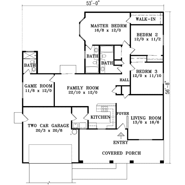 Adobe / Southwestern Floor Plan - Main Floor Plan #1-958