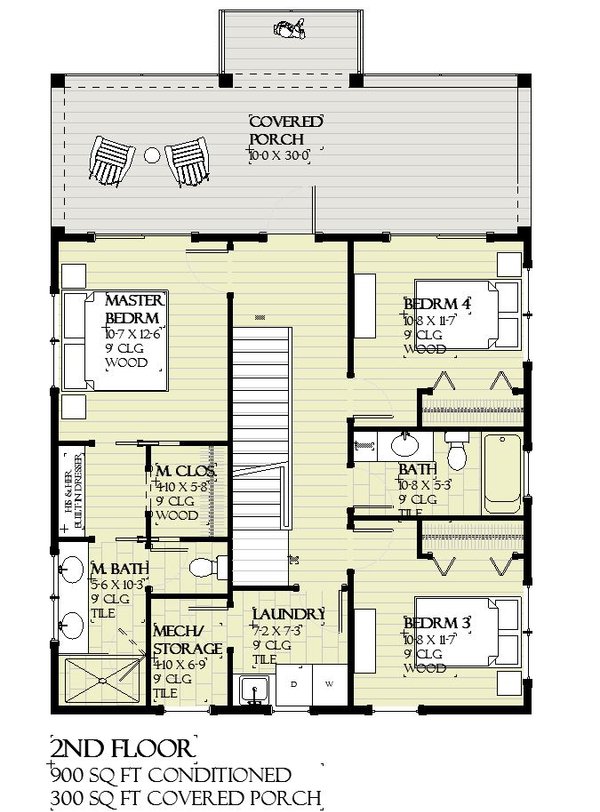 Beach Floor Plan - Upper Floor Plan #901-156