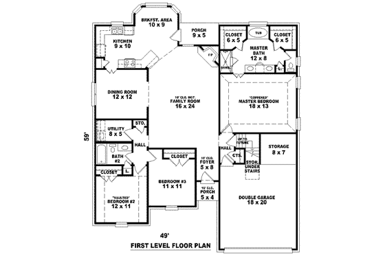 Floor Plan - Main Floor for European House Plan #81-1503 - 3 bed, 2 bath