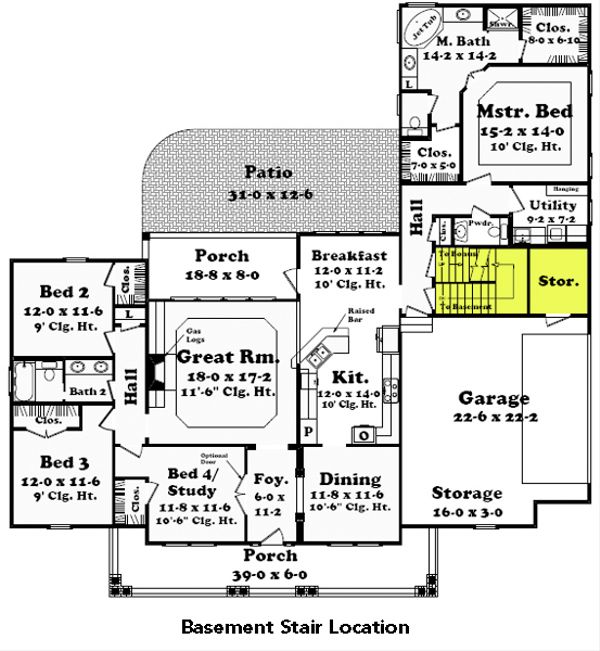 Architectural House Design - Optional Basement Stair Location