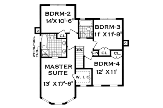 Floor Plan - Upper Floor for Farmhouse House Plan #3-163 - 4 bed, 2.5 bath