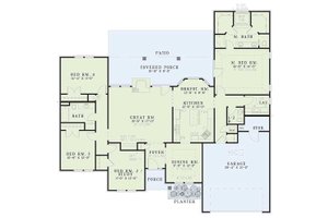 Traditional style house plan with European accents, floor plan