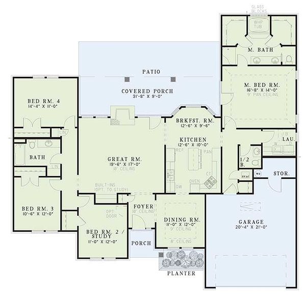 Traditional style house plan with European accents, floor plan