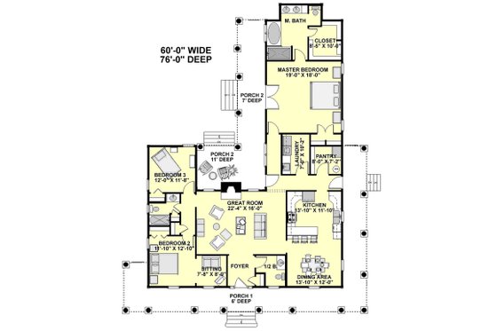 Floor Plan - Main Floor for Country House Plan #44-155 - 3 bed, 2.5 bath