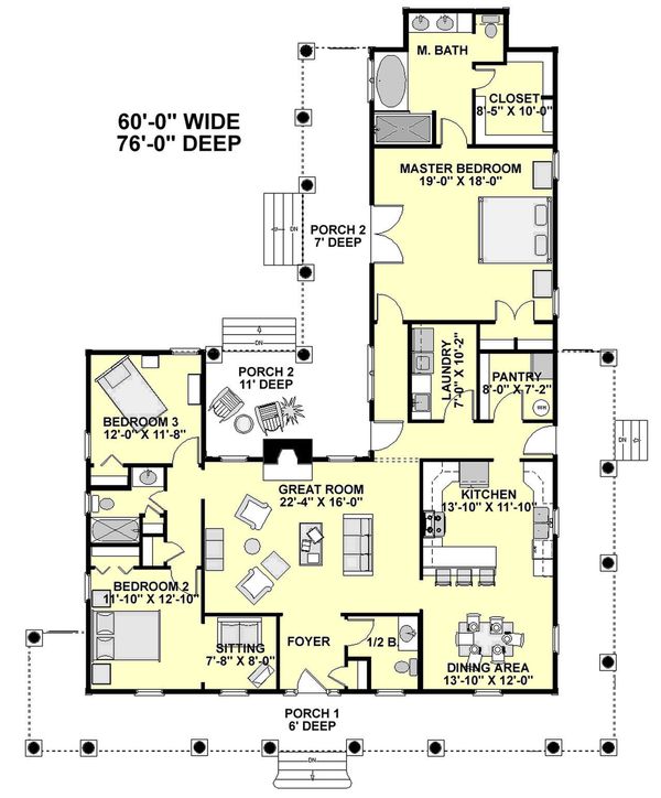 Architectural House Design - Country Floor Plan - Main Floor Plan #44-155
