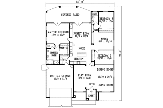 Floor Plan - Main Floor for Adobe / Southwestern House Plan #1-1170 - 3 bed, 2 bath