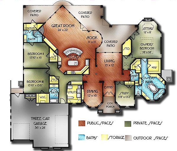 Mediterranean Floor Plan - Main Floor Plan #24-288