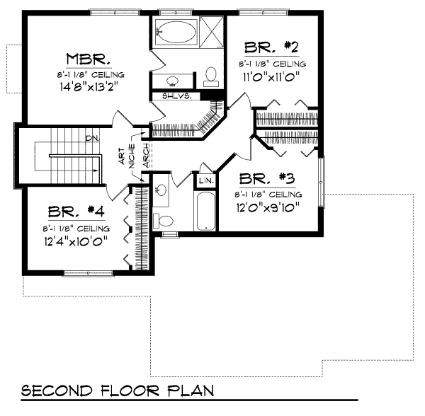 Traditional Floor Plan - Upper Floor Plan #70-976