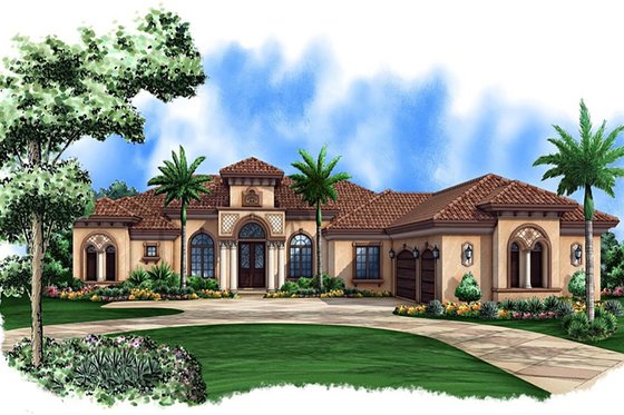 Exterior - Front Elevation for Mediterranean House Plan #27-524 - 4 bed, 4 bath