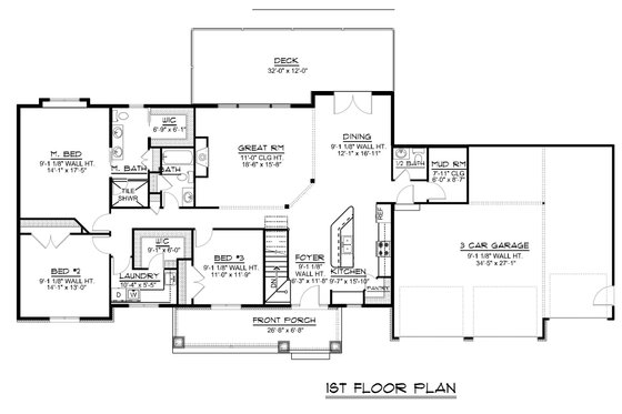 Floor Plan - Main Floor for Craftsman House Plan #1064-59 - 3 bed, 2.5 bath